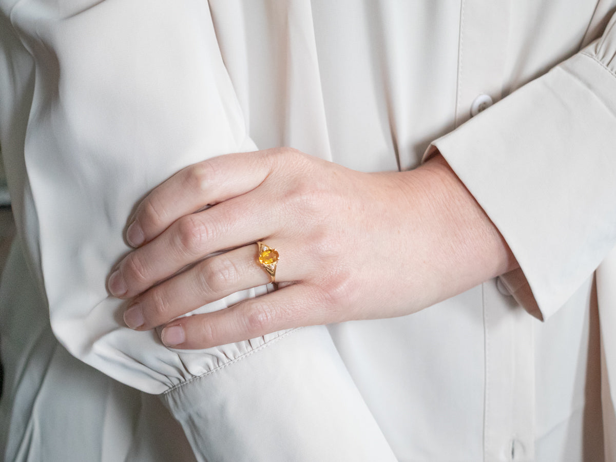 Golden Beryl and Diamond Ring