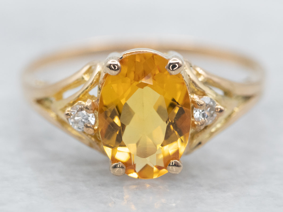 Golden Beryl and Diamond Ring