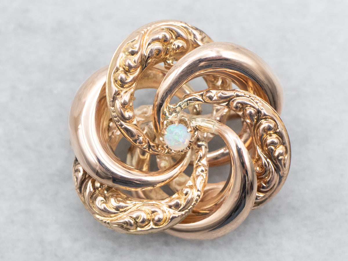 Rose Gold Opal Love Knot Brooch