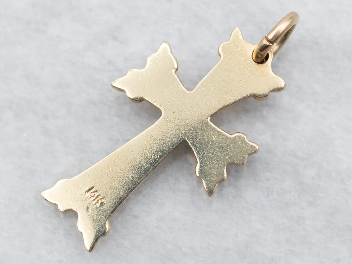 Etched Pattern Cross 2024 Pendant 14k Yellow Gold Religious Jewelry