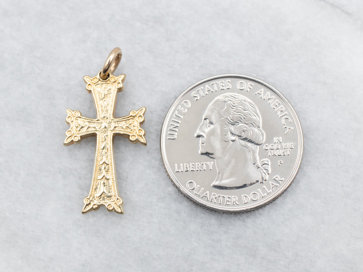 Etched 2024 Pattern Cross Pendant 14k Yellow Gold Religious Jewelry