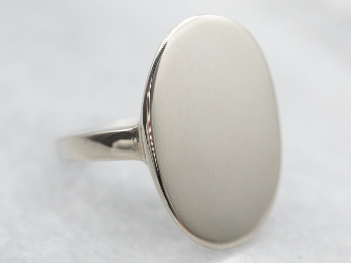 Small Plain White Gold Signet Ring