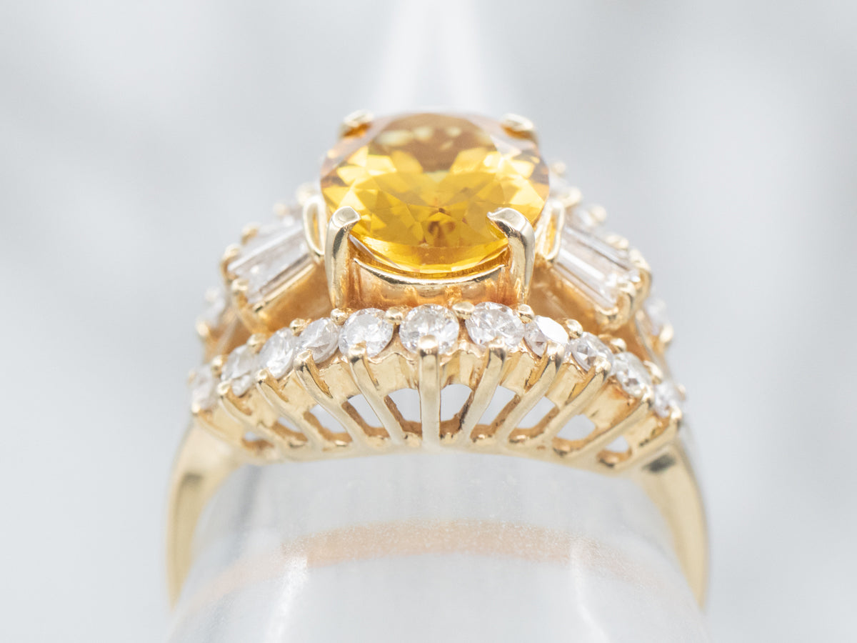 Gold Yellow Beryl and Diamond Cocktail Ring