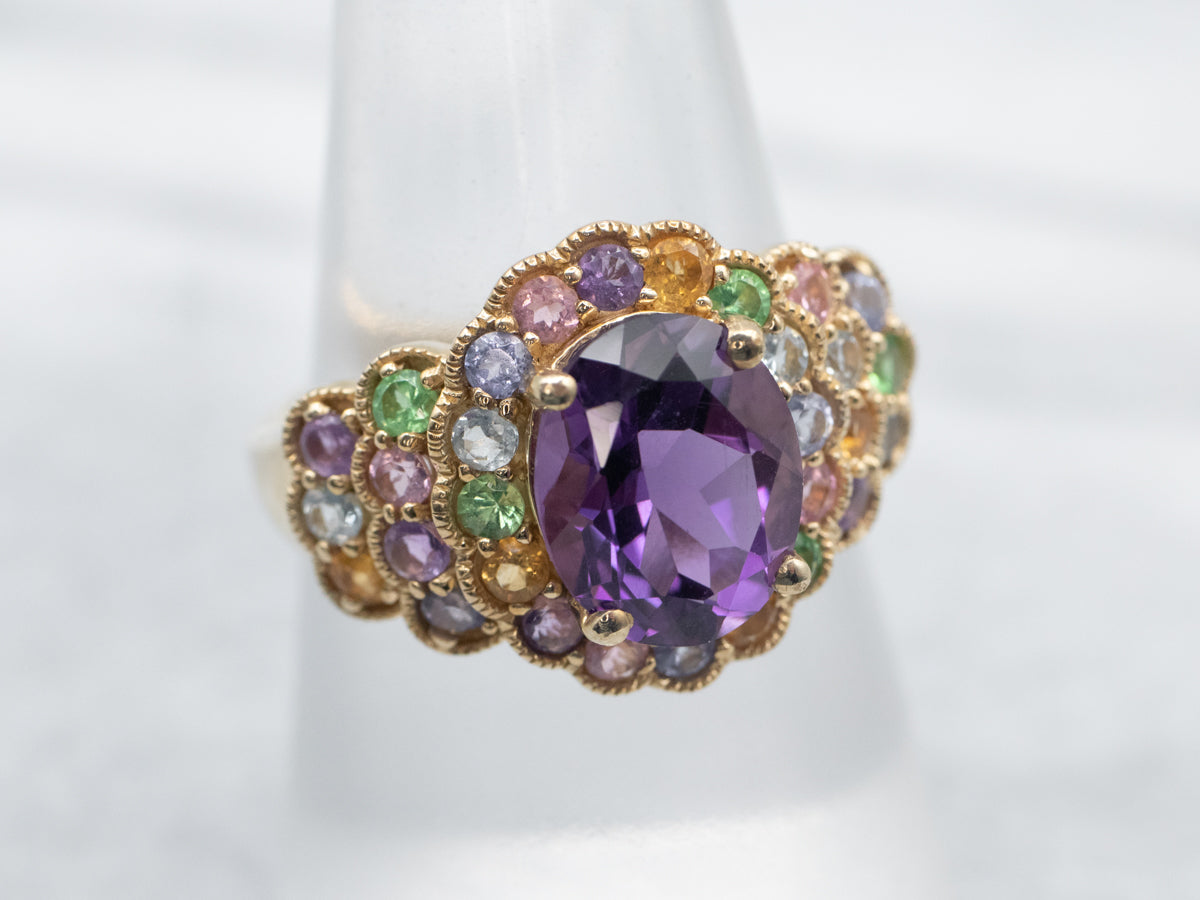 Amethyst Multi Gemstone Rainbow Cocktail Ring