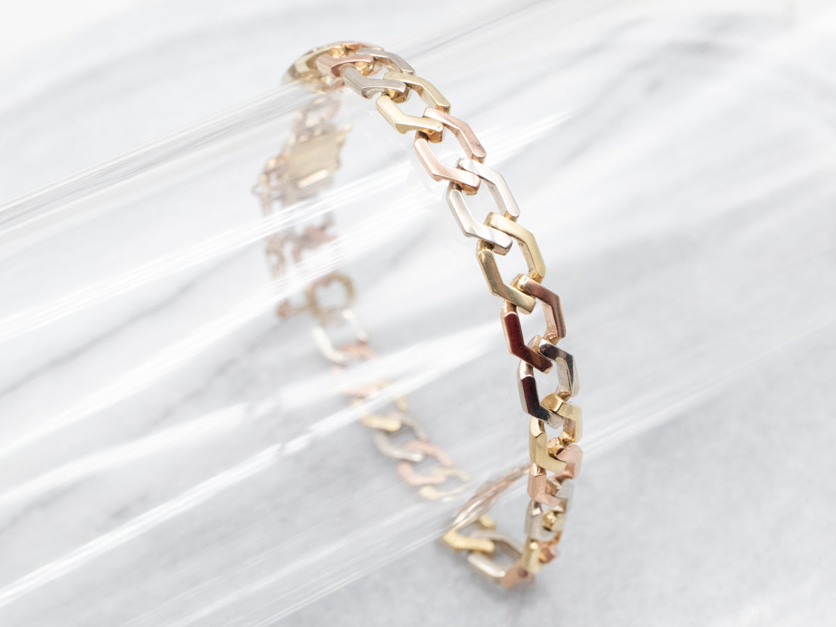 Fancy Tri Color Gold Diamond Shaped Link Bracelet