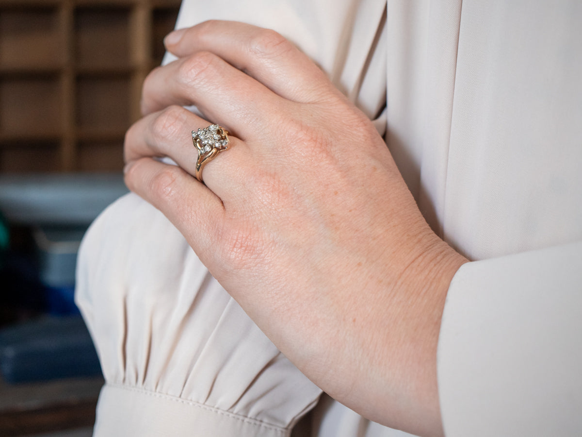 Vintage Two Tone Gold Diamond Cluster Ring