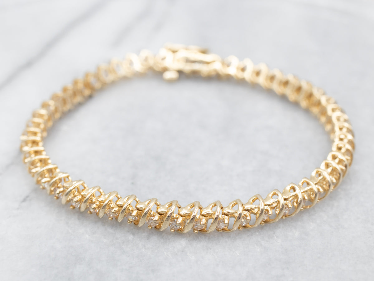 Pulsera clásica de tenis de oro amarillo con diamantes