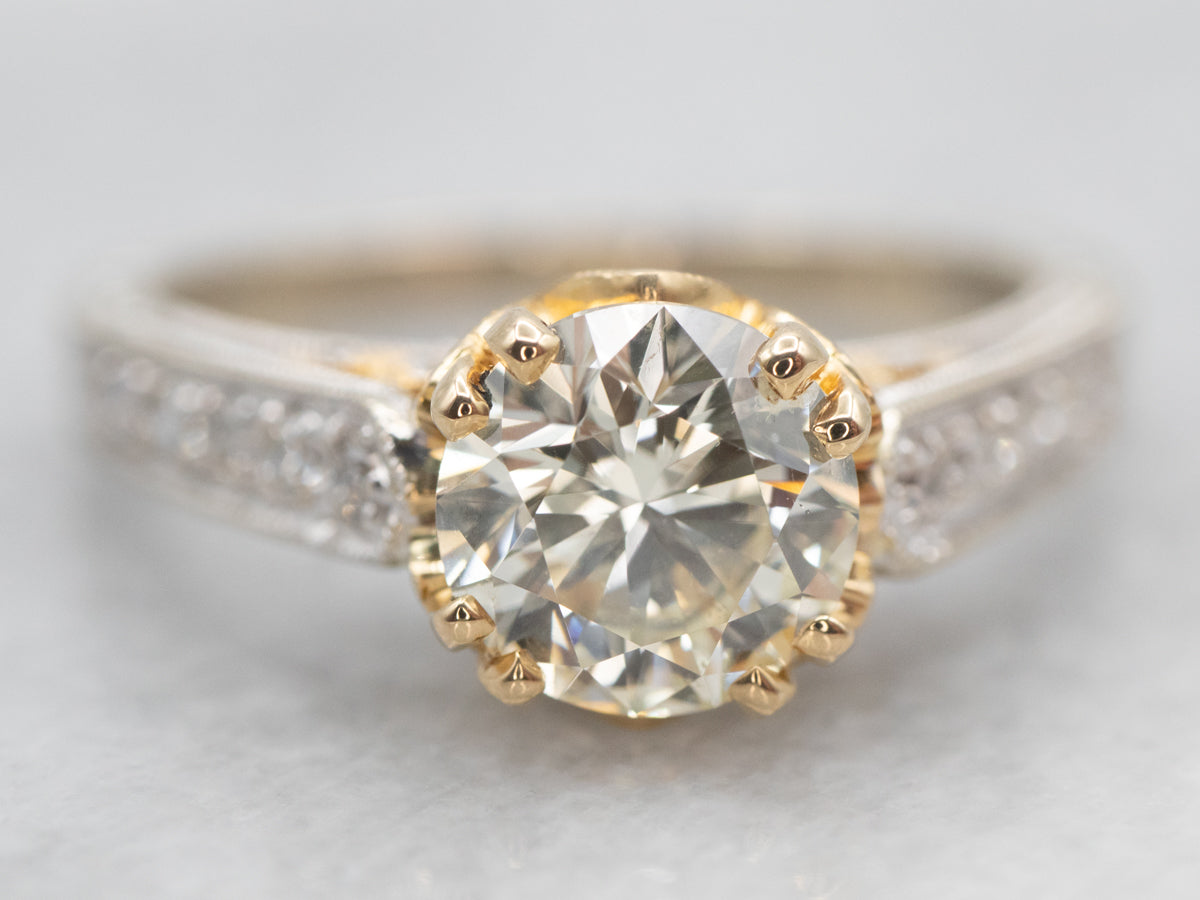 Modern Two Tone Diamond Engagement Ring with Diamond Accents