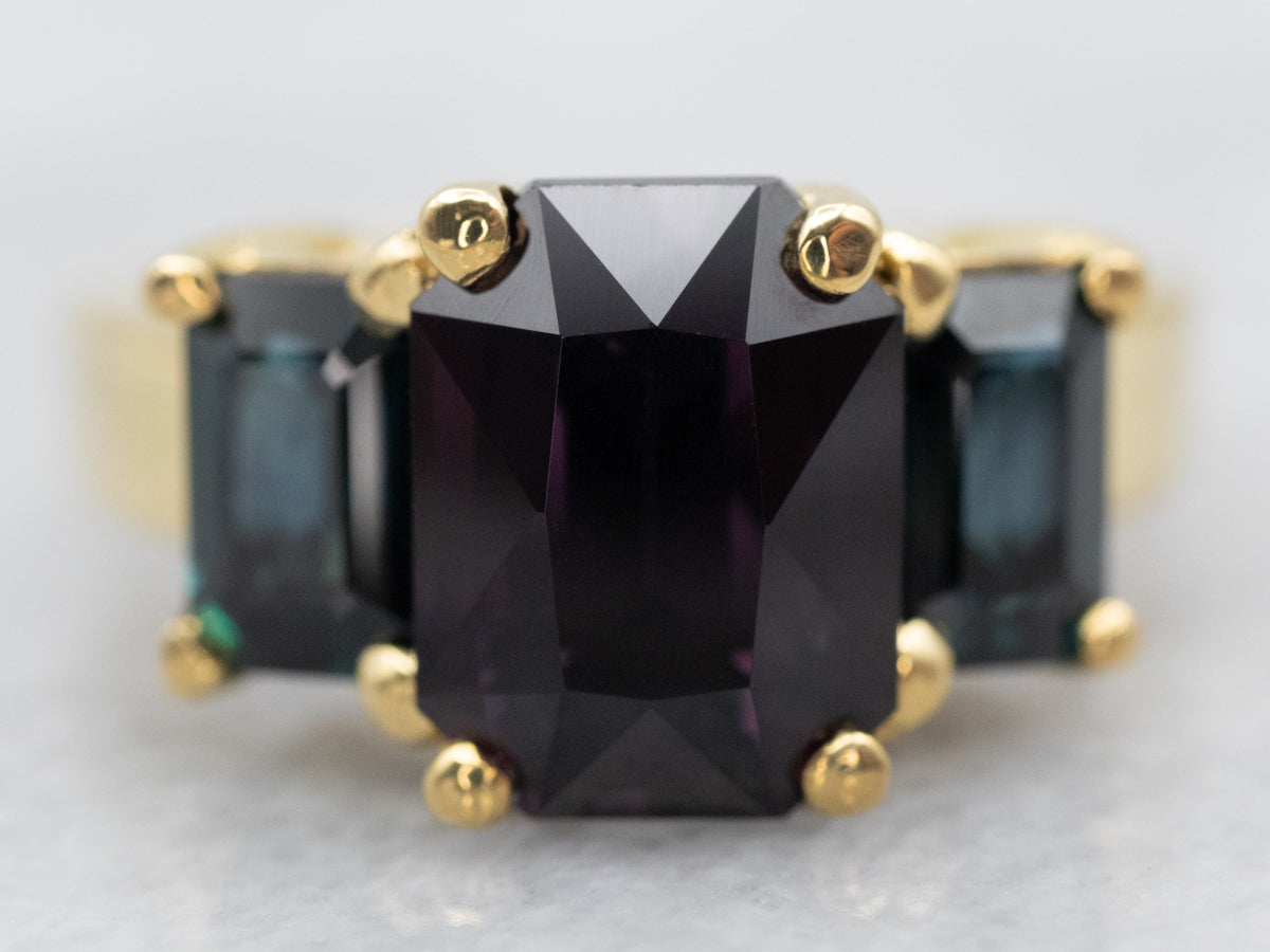 Beautiful Yellow Gold Purple Spinel and Indicolite Tourmaline Ring