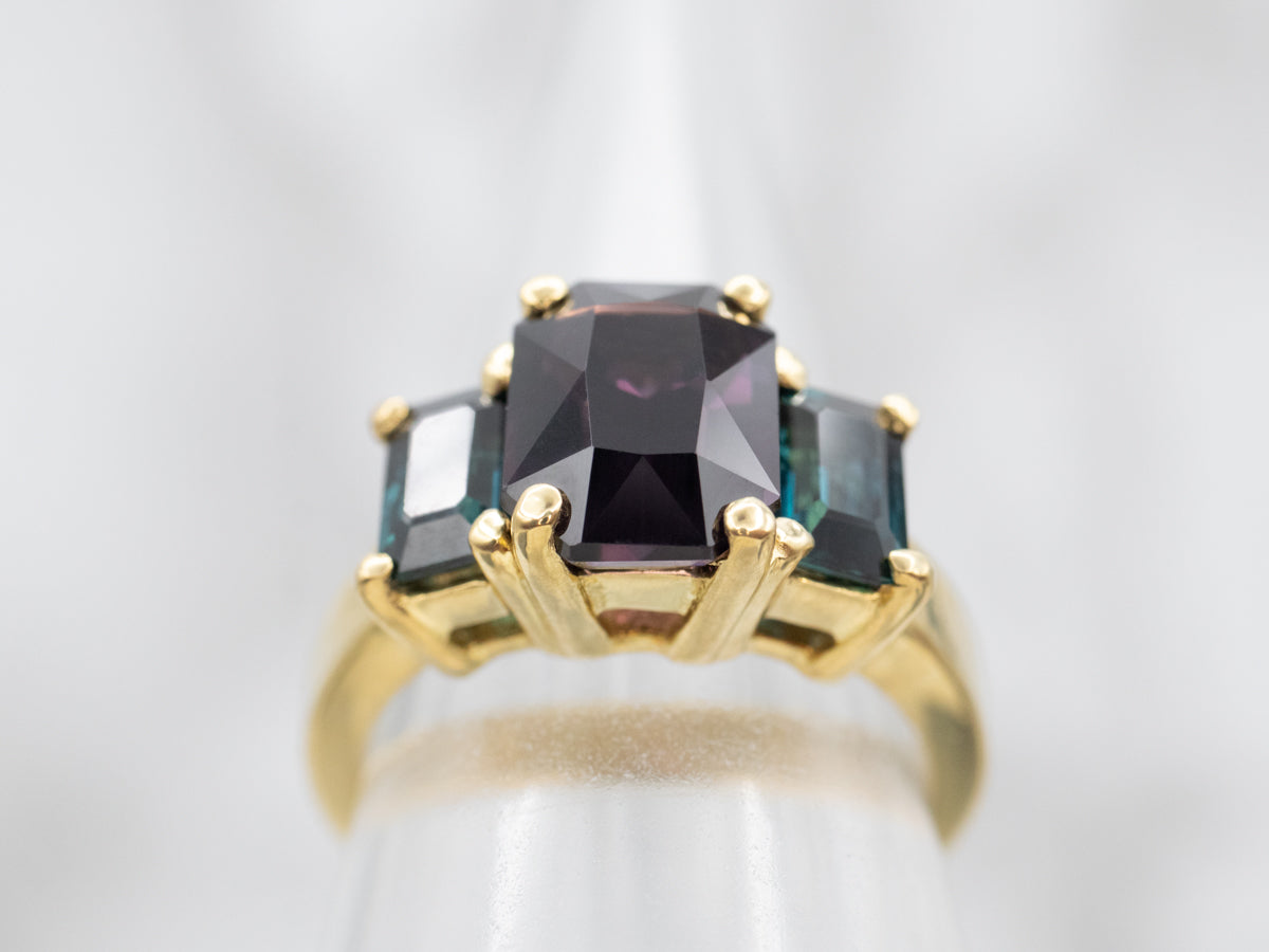 Beautiful Yellow Gold Purple Spinel and Indicolite Tourmaline Ring