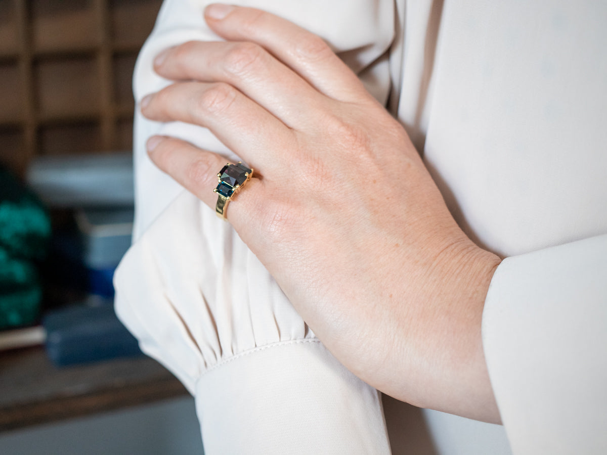 Beautiful Yellow Gold Purple Spinel and Indicolite Tourmaline Ring