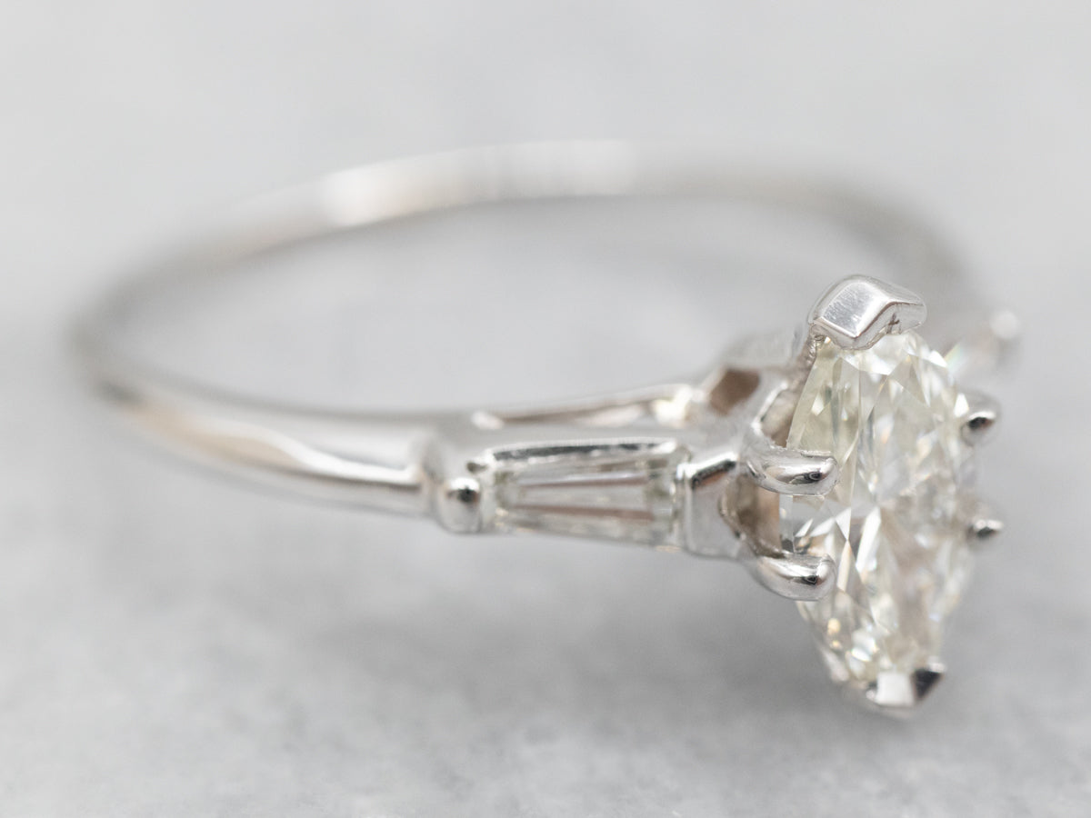 White Gold Marquise Diamond Engagement Ring with Diamond Accents