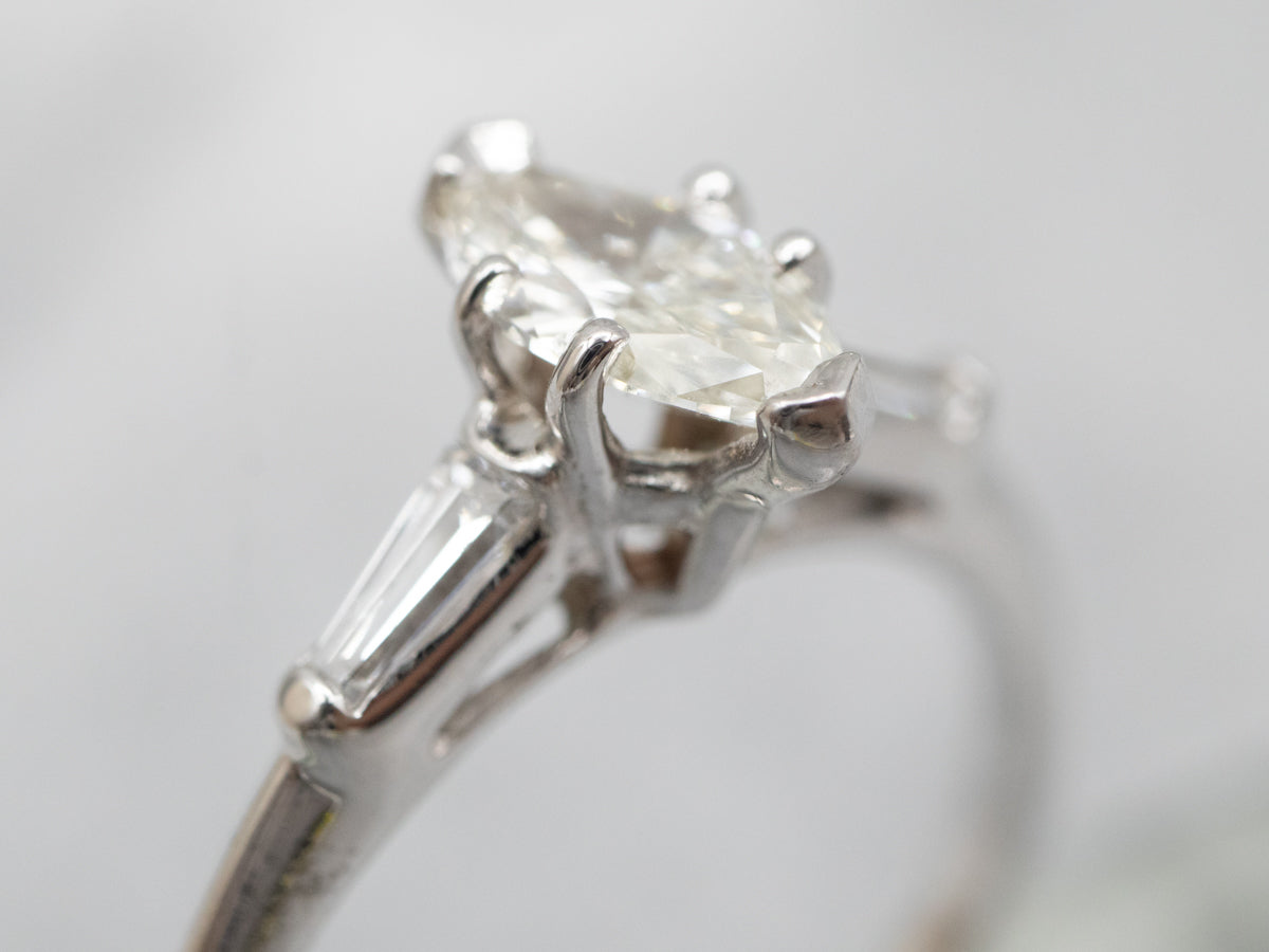 White Gold Marquise Diamond Engagement Ring with Diamond Accents