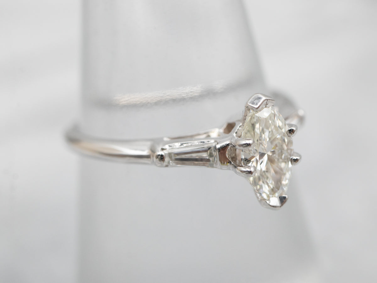 White Gold Marquise Diamond Engagement Ring with Diamond Accents