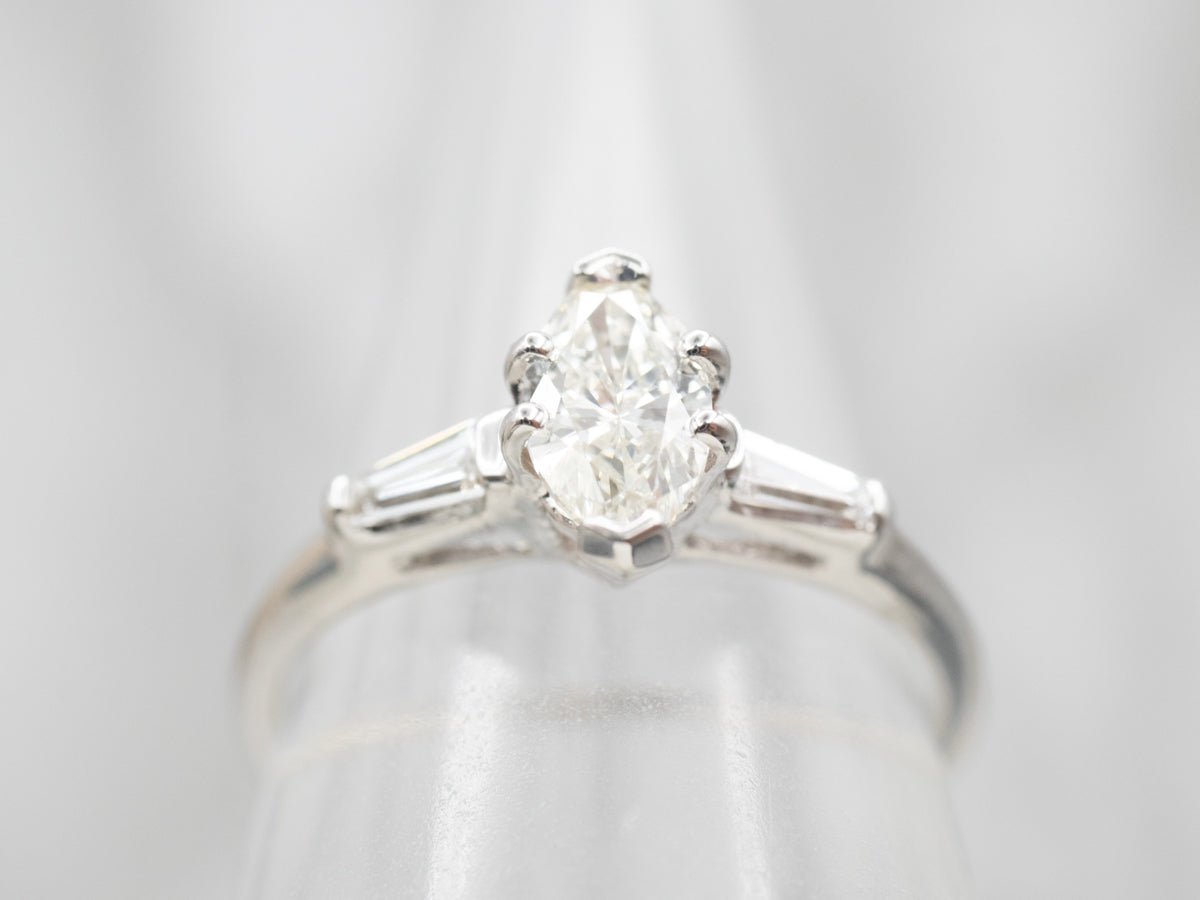 White Gold Marquise Diamond Engagement Ring with Diamond Accents