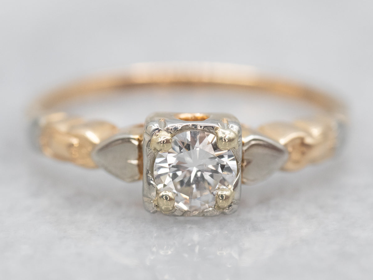 Two Tone Yellow and White Gold Diamond Solitaire Engagement Ring