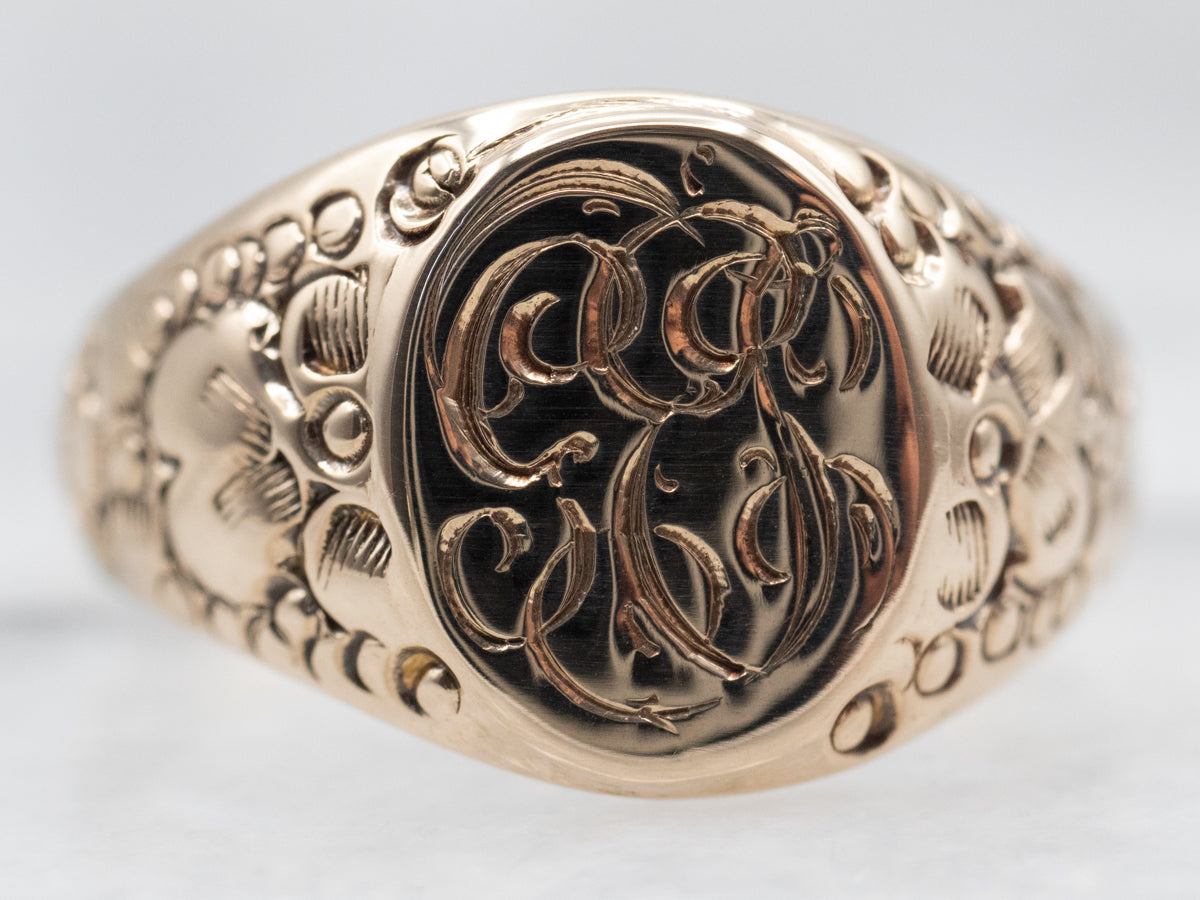 Stunning Yellow Gold &quot;GEJ&quot; Monogrammed Signet Ring