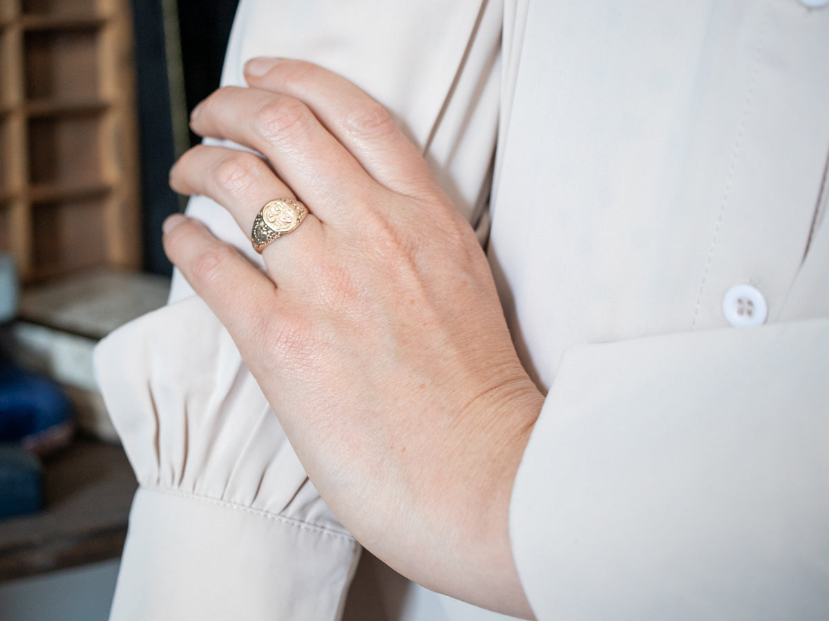 Stunning Yellow Gold GEJ Monogrammed Signet Ring