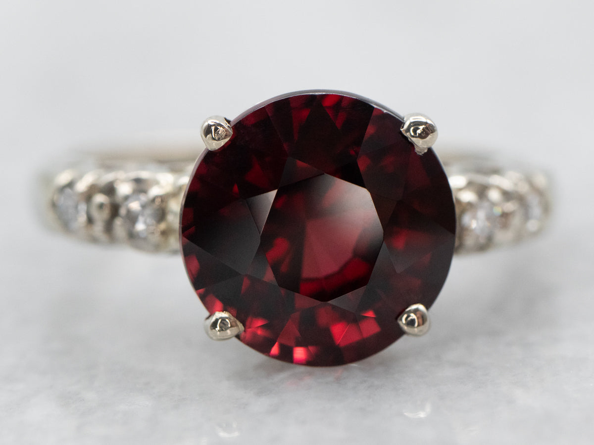 Delicate White Gold Pyrope Garnet Ring with Diamond Accents