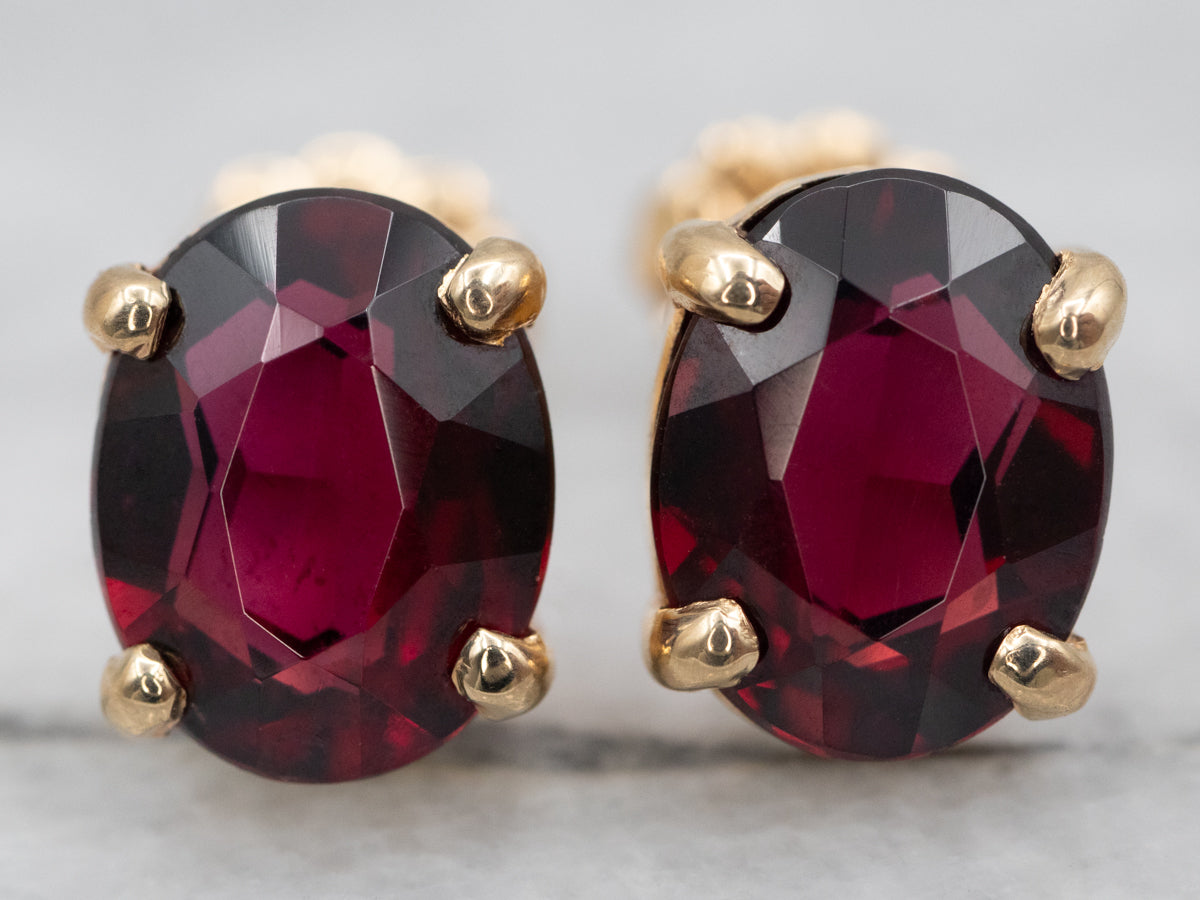 Yellow Gold Pyrope Garnet Solitaire Stud Earrings