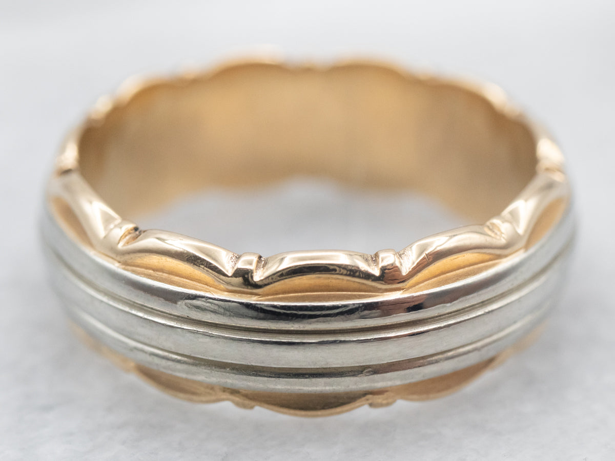 Two Tone Scalloped Edge Wedding Band