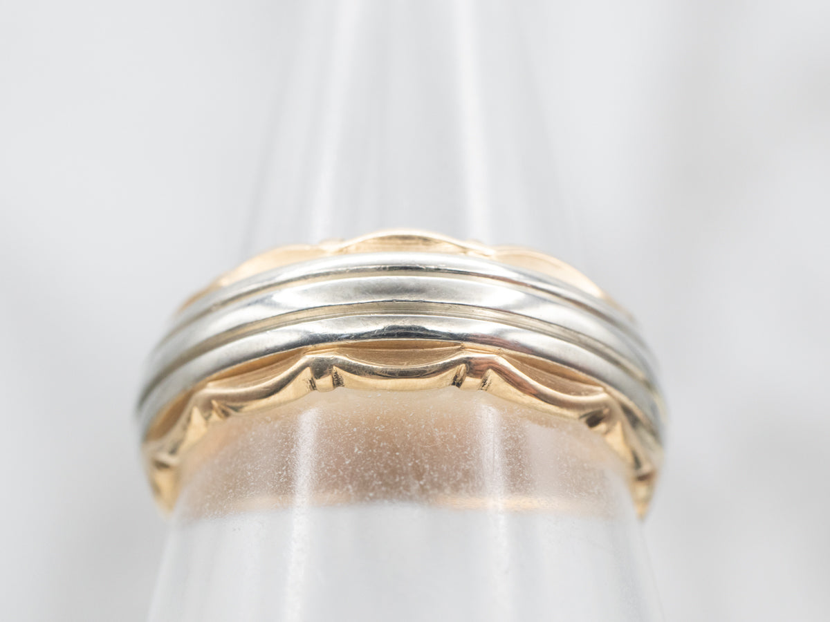 Two Tone Scalloped Edge Wedding Band