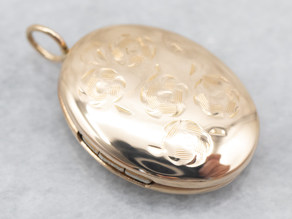 Engraved Flower Locket - Gold Filled - Vintage- Antique Locket