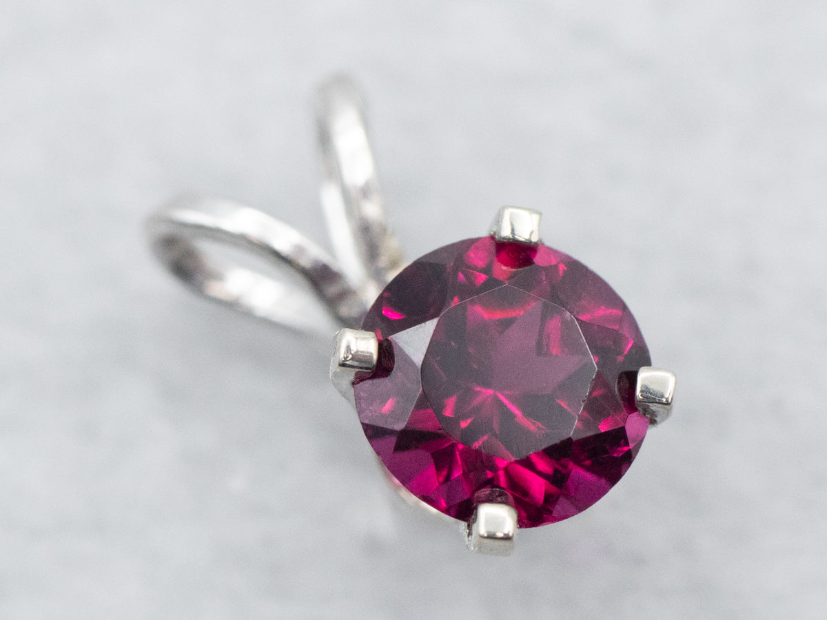 White Gold Rhodolite Garnet Solitaire Pendant