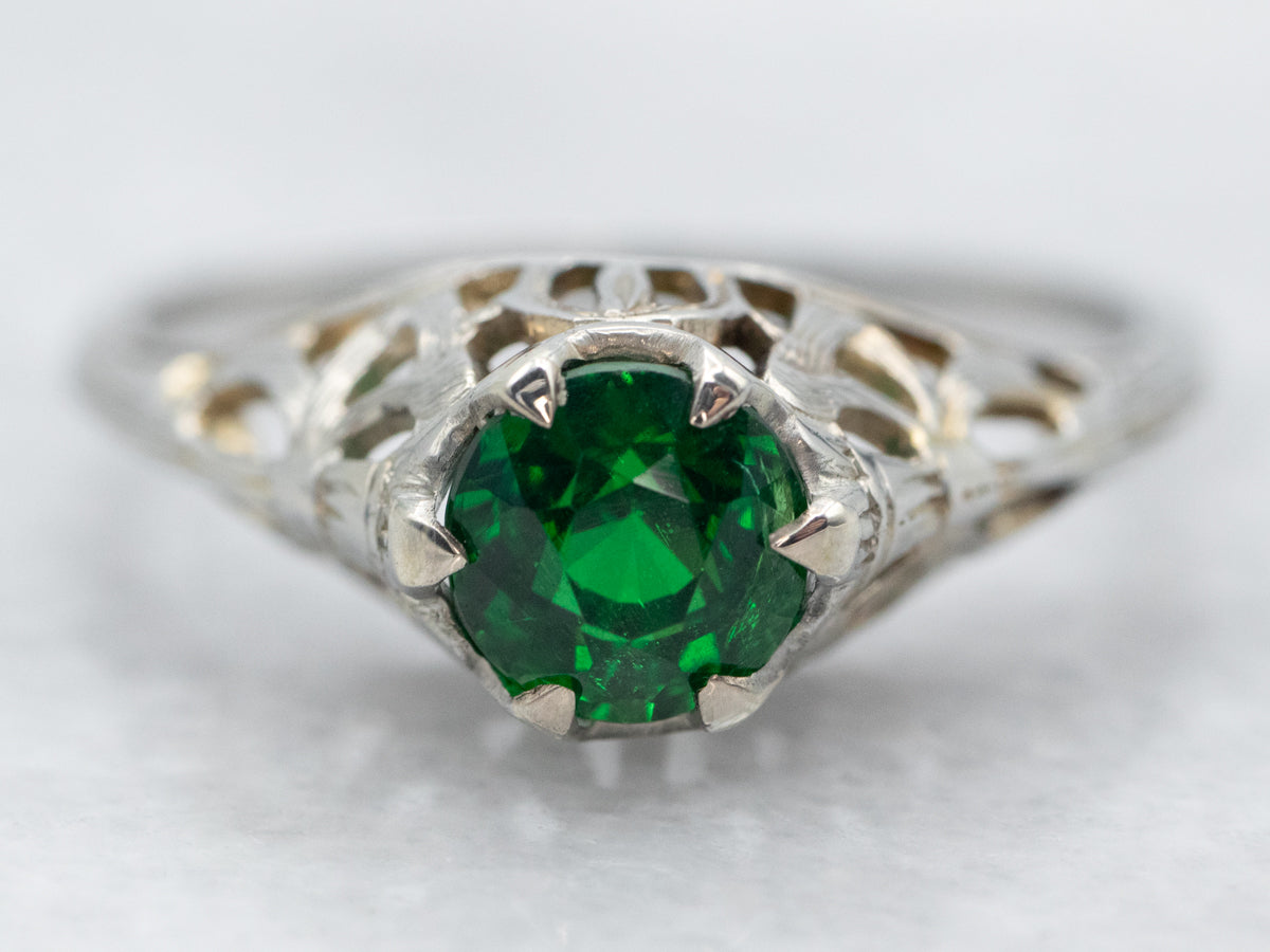 Green Tsavorite Garnet Engagement Ring, Art Deco Tsavorite Garnet Wedding Ring, Green Garnet Bridal Ring,Antique Garnet Promise Ring shops for Her