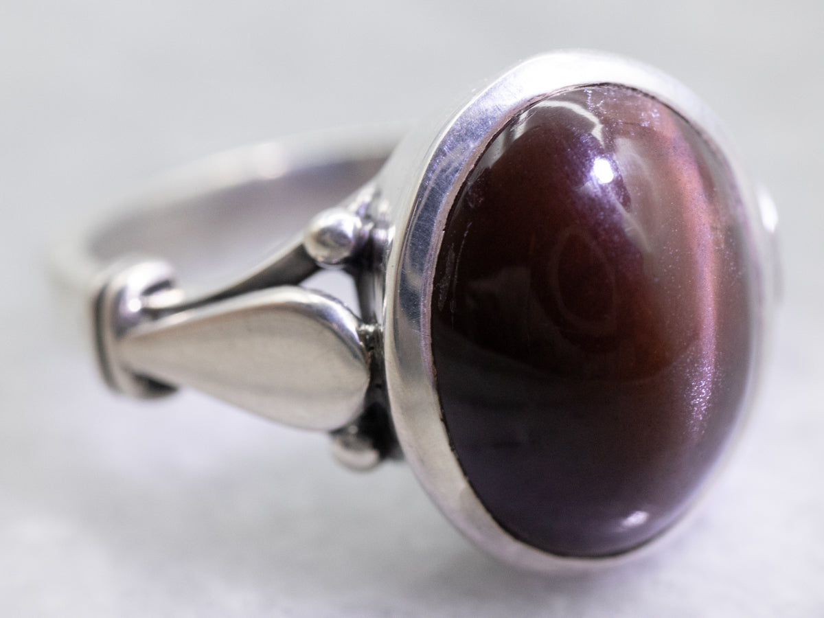 Sterling Silver Cat&#39;s Eye Sillimanite Solitaire Ring