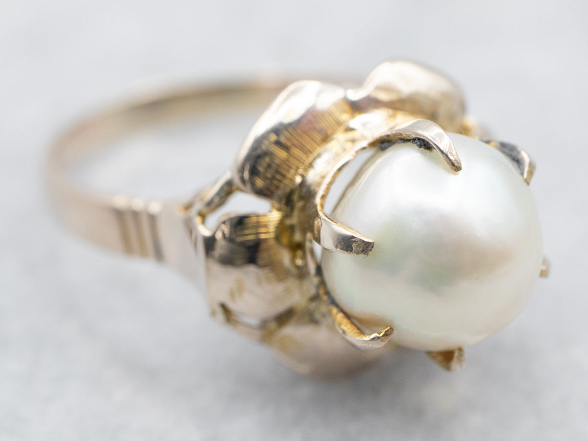 Beautiful Two Tone Pearl Flower Ring