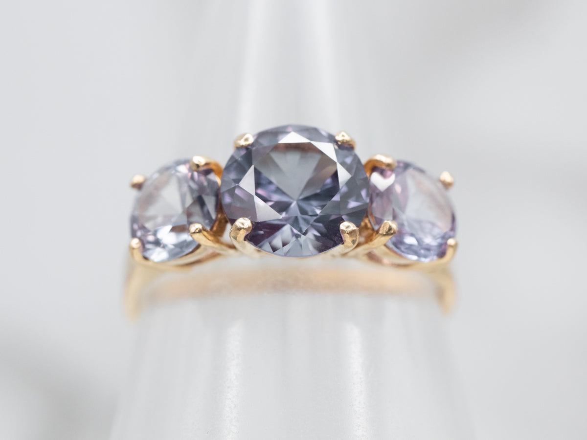 Elegant Yellow Gold Synthetic Alexandrite Ring with Synthetic Alexandrite Accents