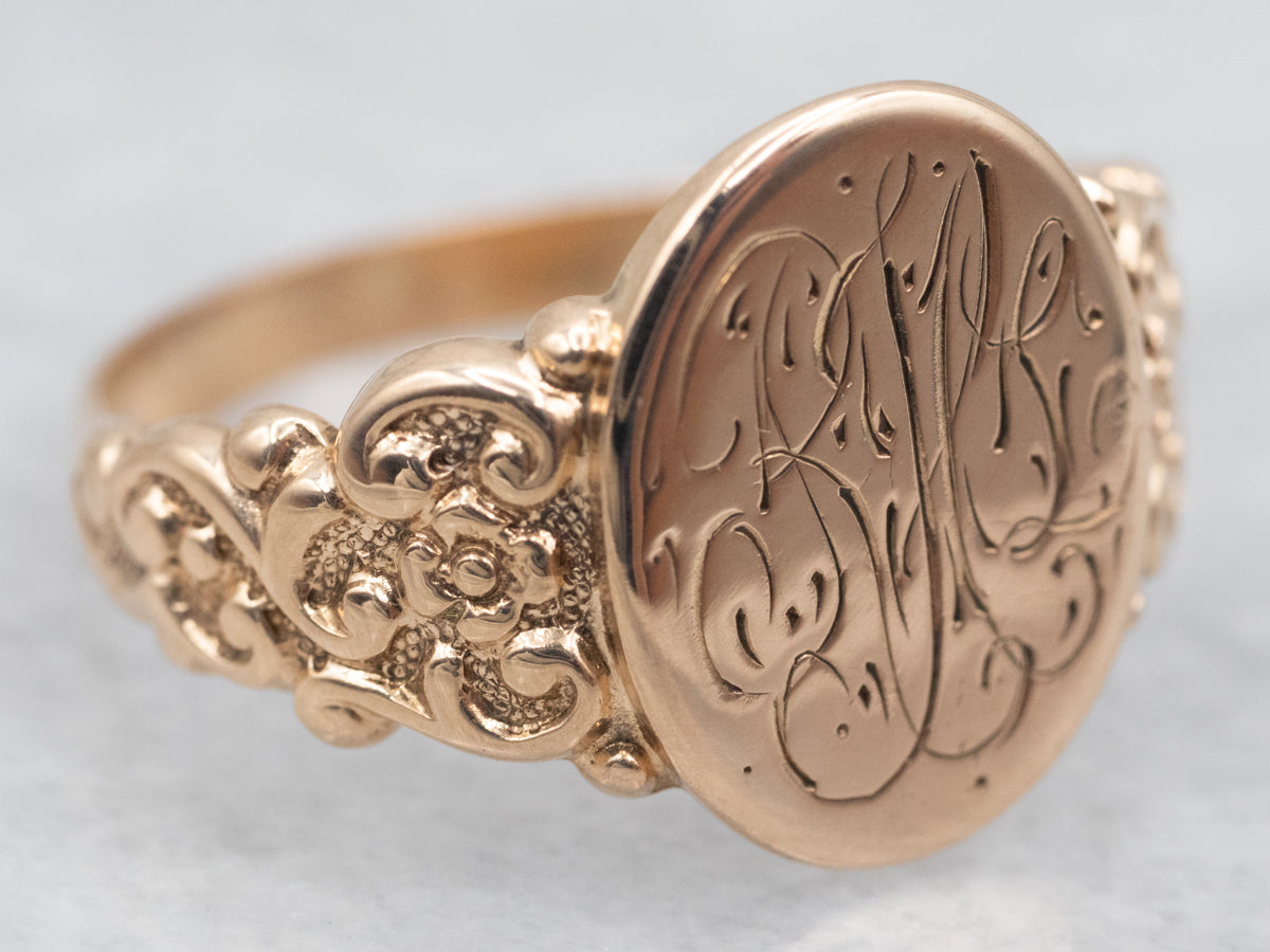 Victorian Rose Gold &quot;RJL&quot; Monogrammed Signet Ring