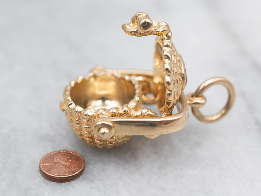 Yellow Gold Nantucket Basket Pendant with Mini Penny Inside