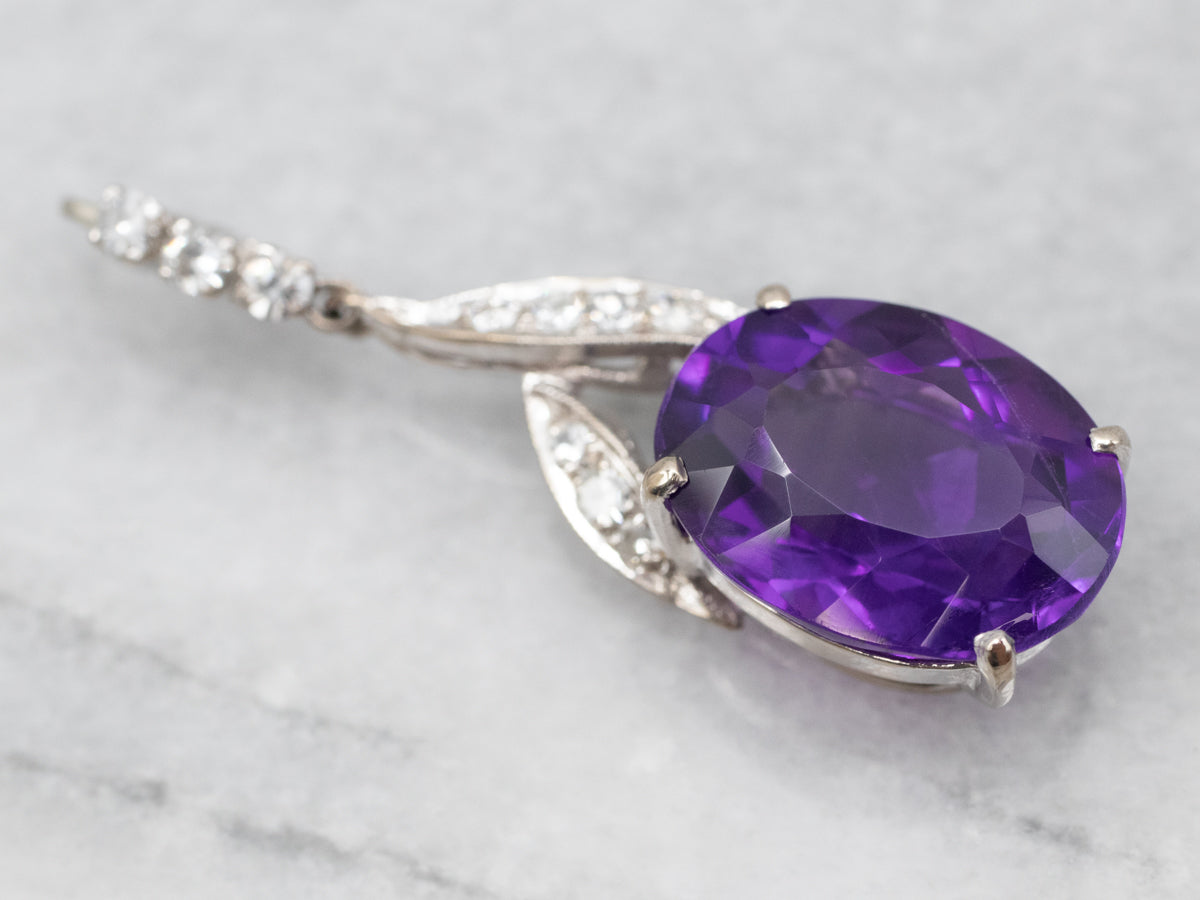 White Gold Amethyst and Diamond Pendant