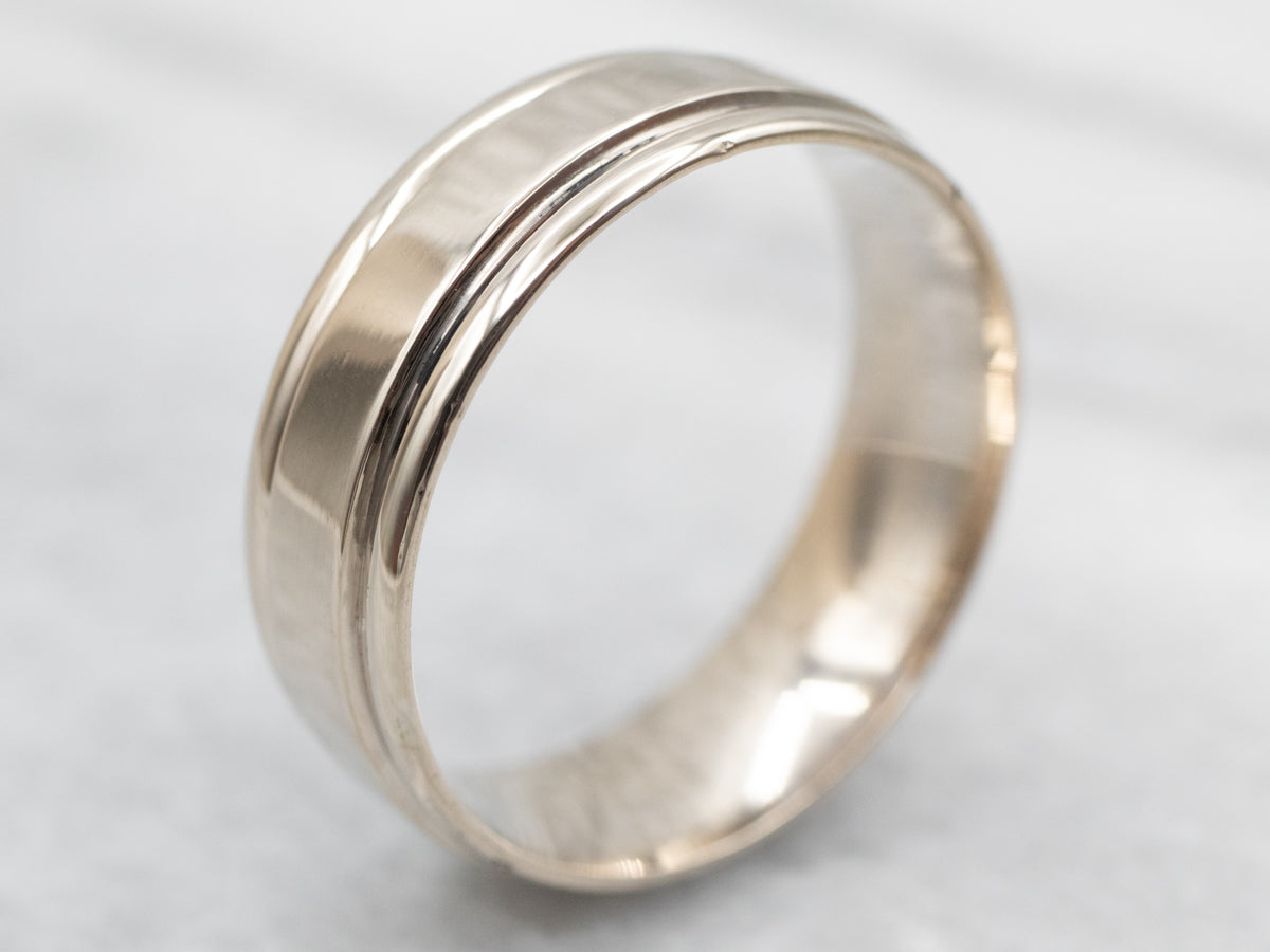 White Gold Lined Edge Wedding Band