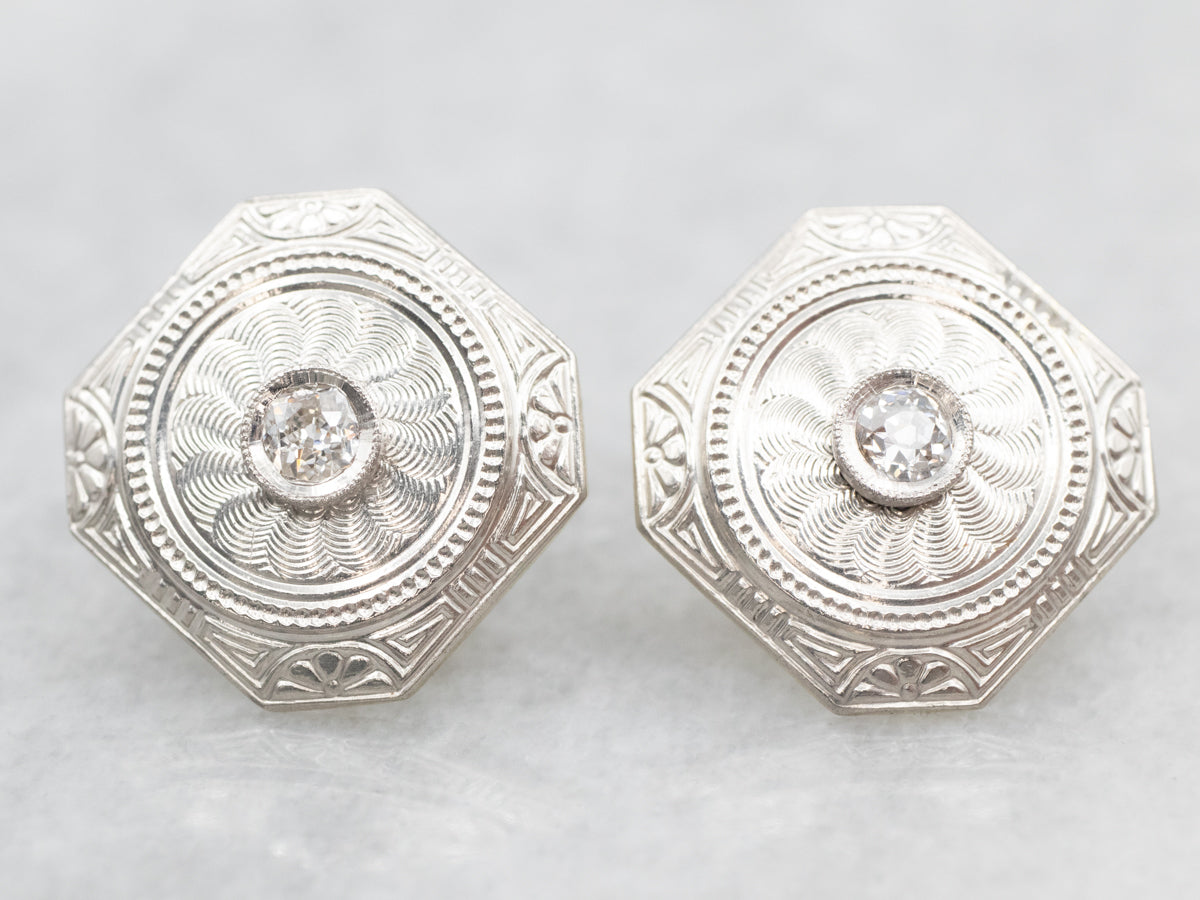 Old Mine Cut Diamond Cufflink Stud Earrings