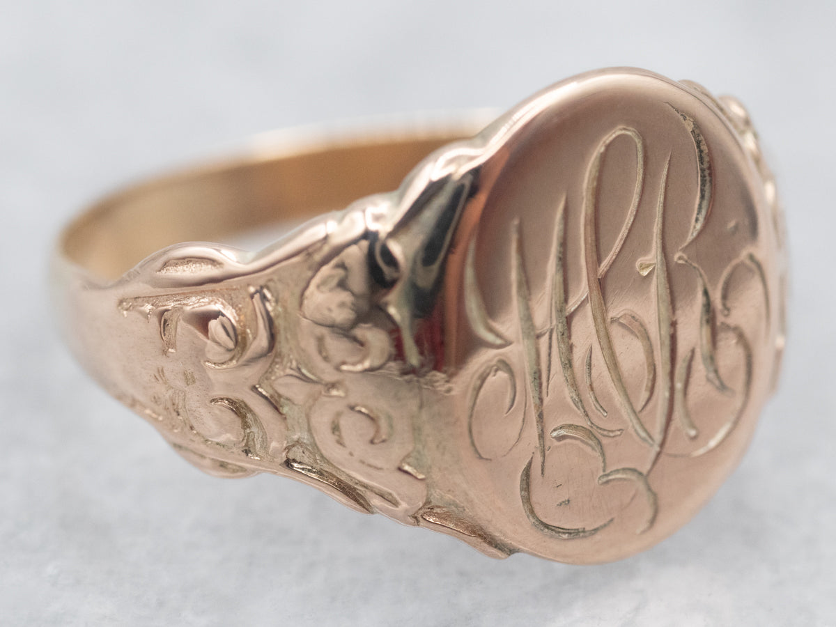 Victorian Rose Gold &quot;MCR&quot; Monogrammed Signet Ring