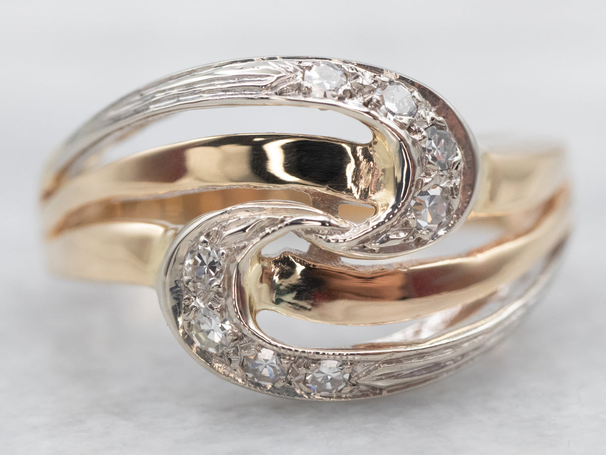 Vintage Two Tone Gold Diamond Swirl Ring