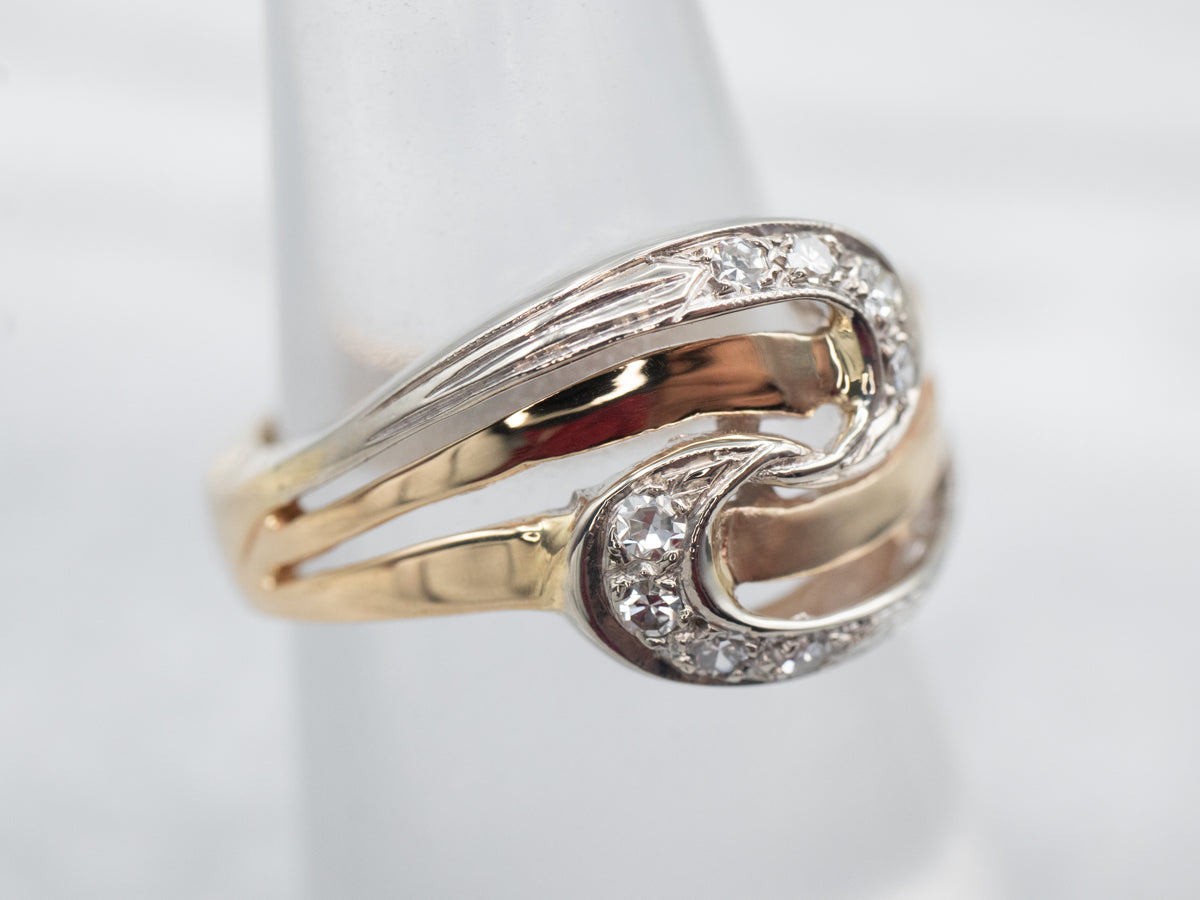 Vintage Two Tone Gold Diamond Swirl Ring