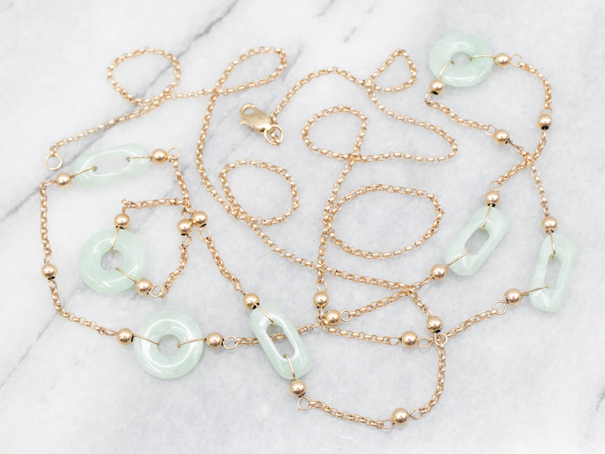 Yellow Gold Jade Necklace with Lobster Clasp