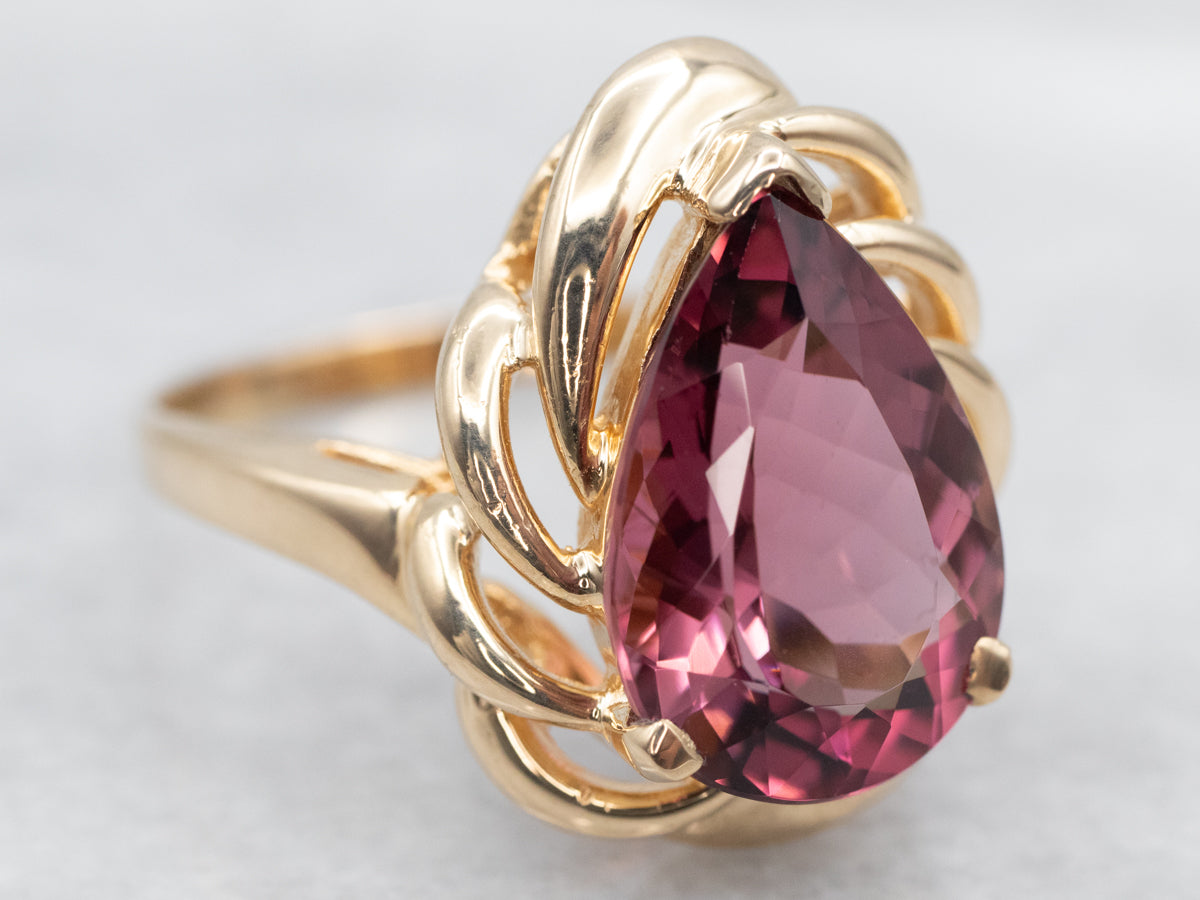 Vintage Gold Pink Tourmaline Solitaire Ring