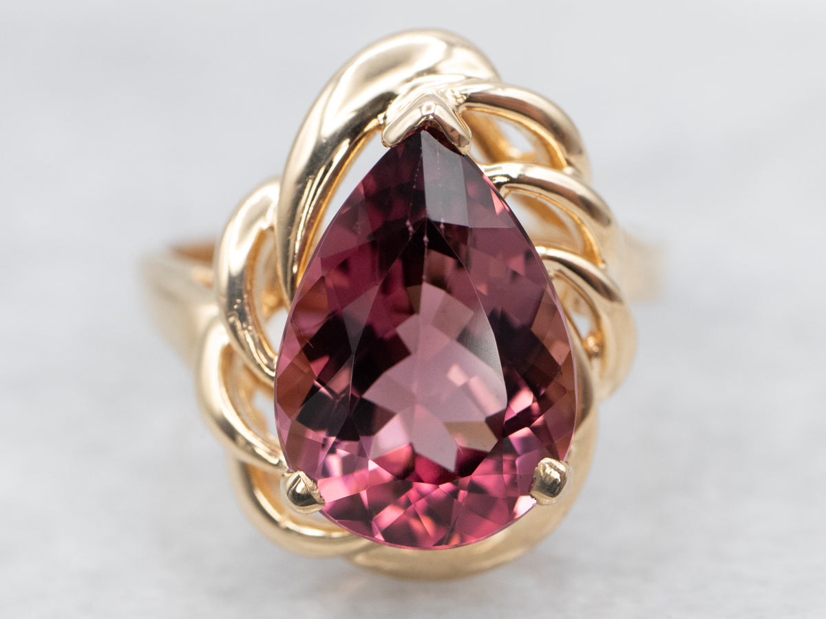 Vintage Gold Pink Tourmaline Solitaire Ring