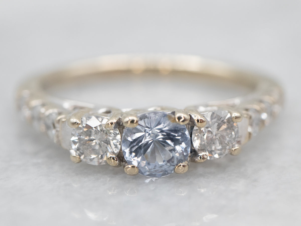 White Gold Sapphire and Diamond Engagement Ring