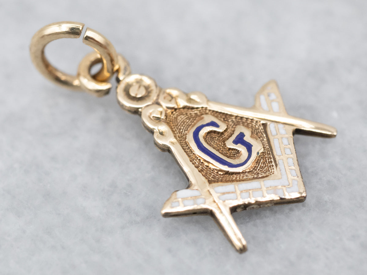 Vintage Gold Enamel Masonic Pendant