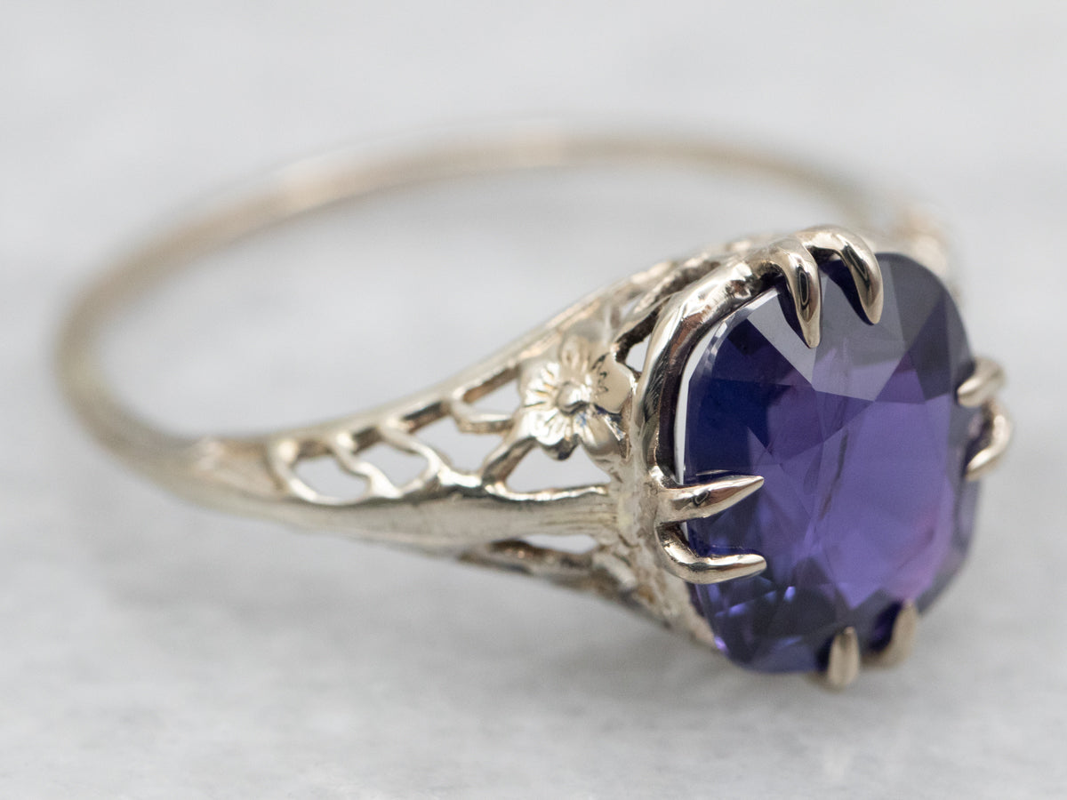 White Gold Purple Sapphire Solitaire Ring