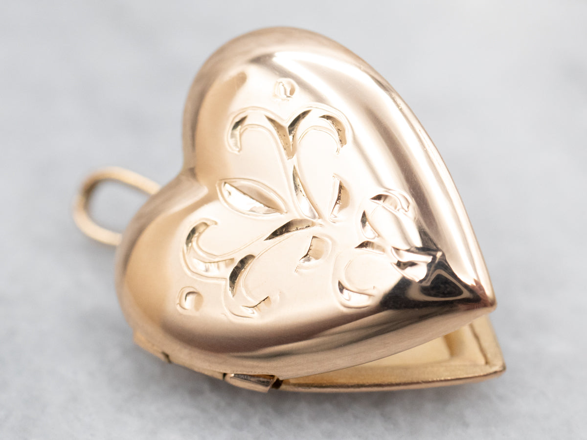 Vintage Gold Etched Heart Locket