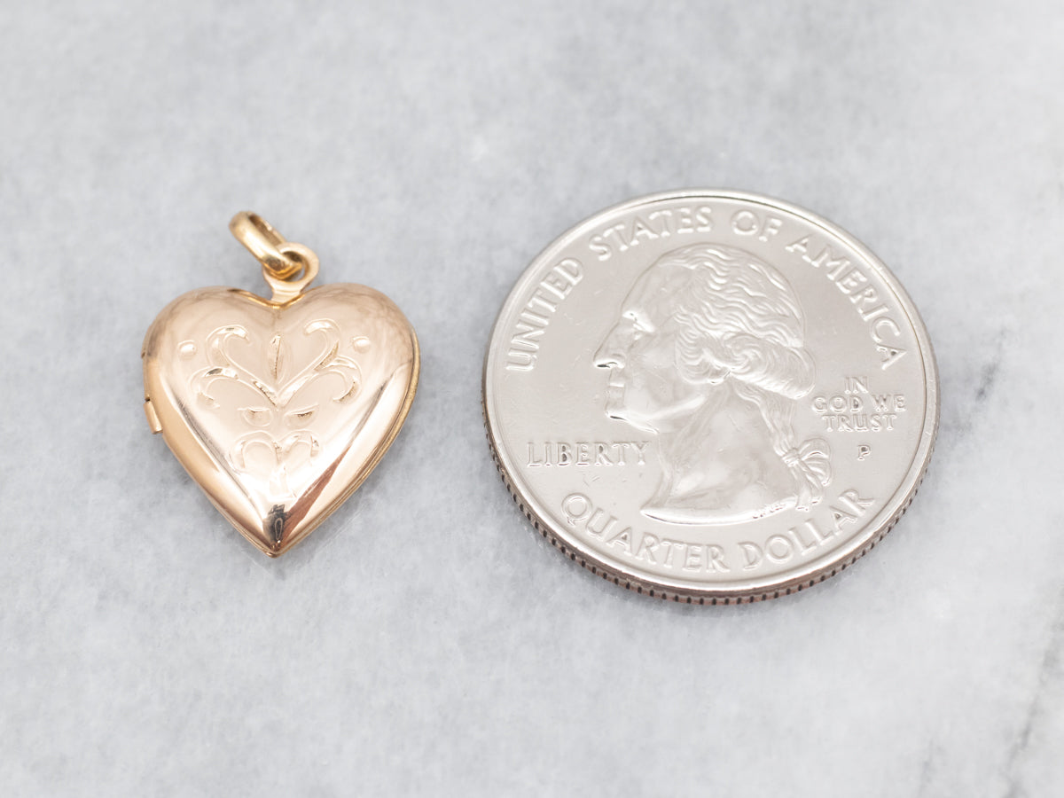 Vintage Gold Etched Heart Locket