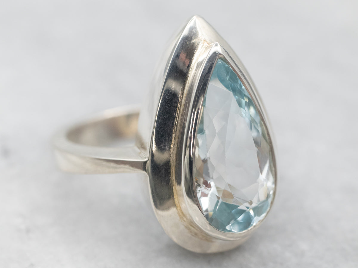 Sterling Silver Pear Blue Topaz Ring