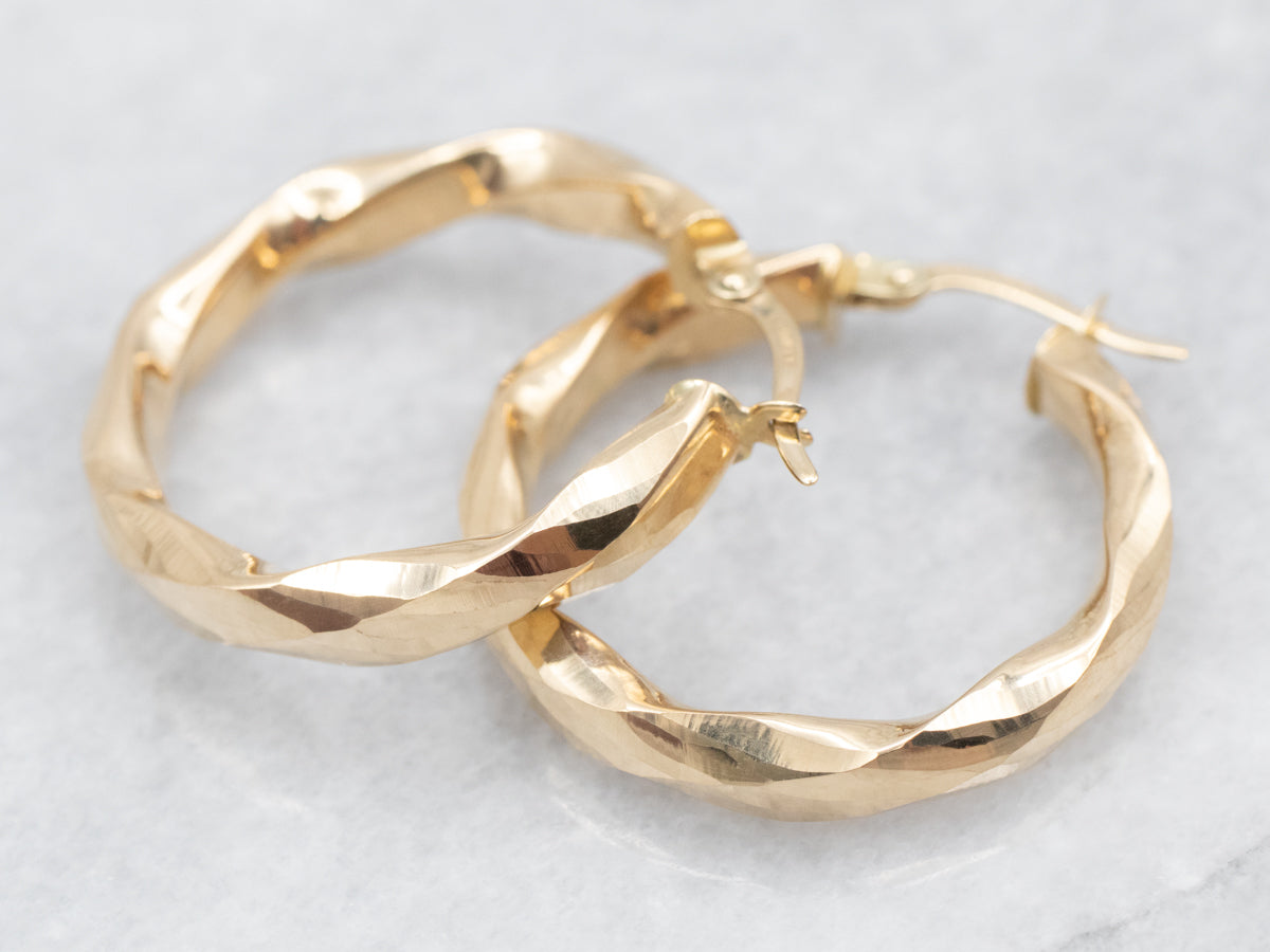 Yellow Gold Hollow Twist Hoop Earrings